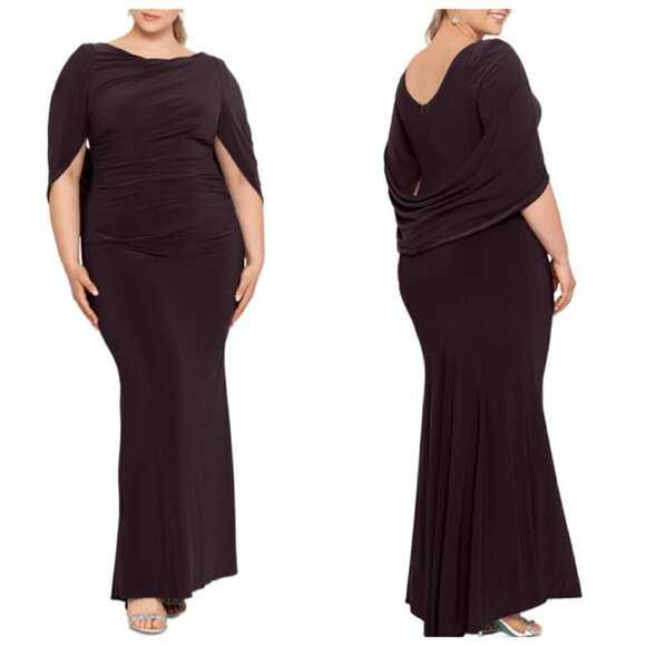 Betsy Adam MIRIAM Long Jersey Draped Back Gown Sz 18W in Chocolate Brown NWOT - Picture 1 of 8
